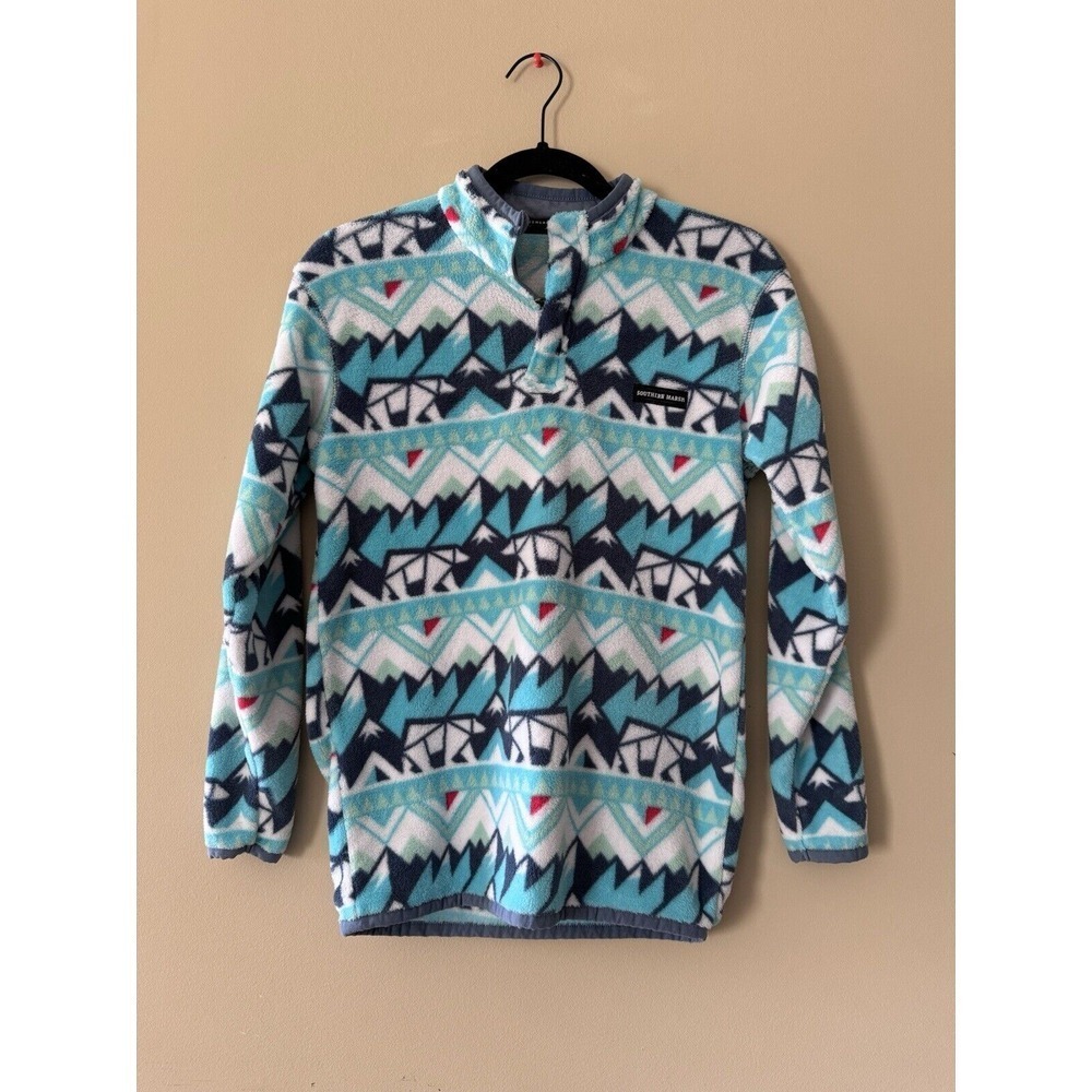 Youth Fairbanks Pullover in White & Teal by Southern Marsh Youth Size Large EUC